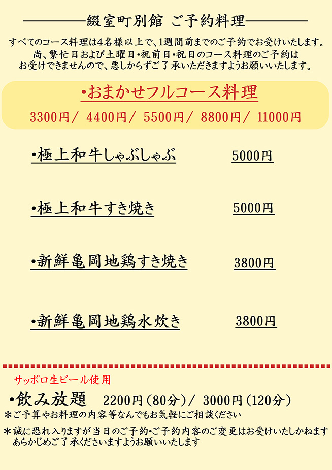 宴会　綴　室町別館のメニュー